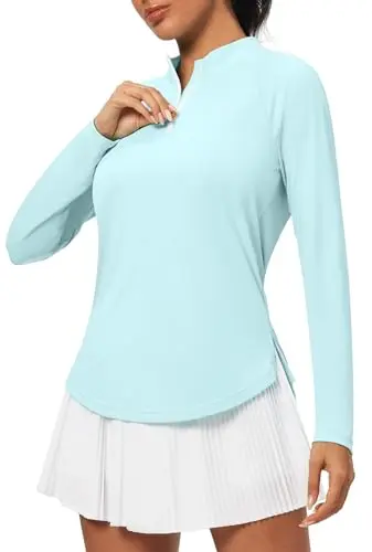 Heathyoga women's long sleeve quarter zip golf top in a solid color