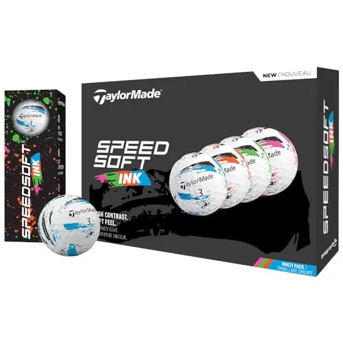 TaylorMade Speed Soft golf balls in bright multi-color pack