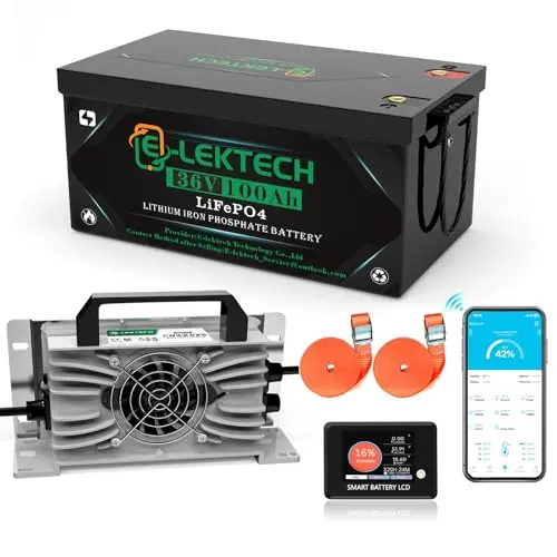 E-LekTech 36V 100Ah lithium golf cart battery with LCD monitor
