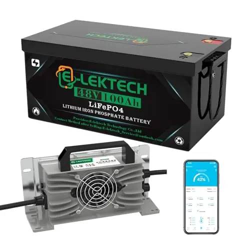 E-LekTech 48V 100Ah lithium golf cart battery with app monitoring