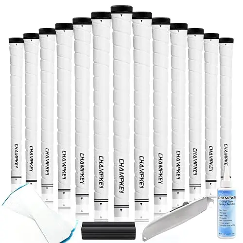 CHAMPKEY X-WEAVE rubber golf grips 13 pack with full repair kits in white