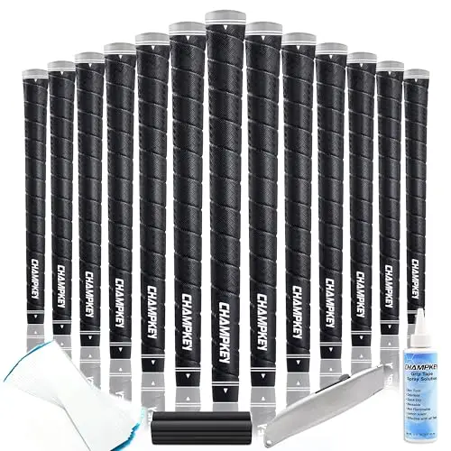 CHAMPKEY X-WEAVE black midsize golf grips with a wrap-texture design