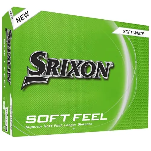 Srixon Soft Feel 14 white golf balls on short grass