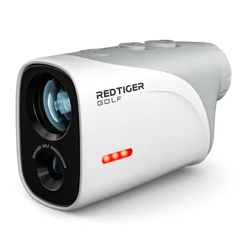 REDTIGER Mini golf rangefinder in white, showcasing its small, pocket-sized design.