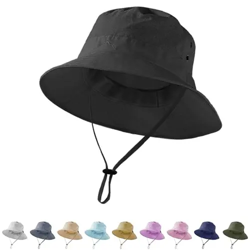Basic black cooling sun bucket hat with wide brim