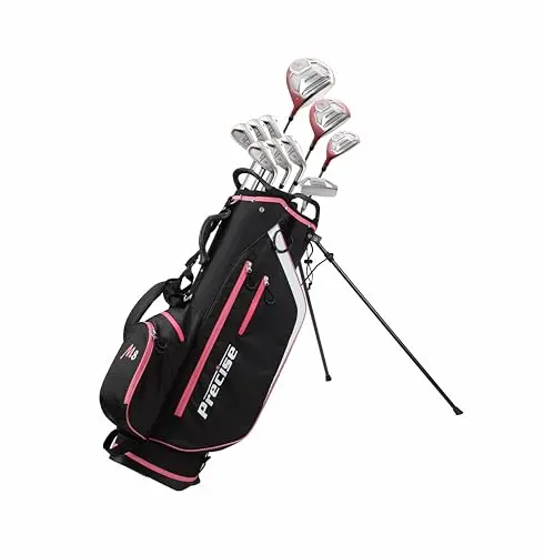 Precise M8 petite women's golf set in black and pink with stand bag
