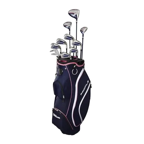 Wilson Women's Profile petite golf set in navy, rose gold, and silver with cart bag