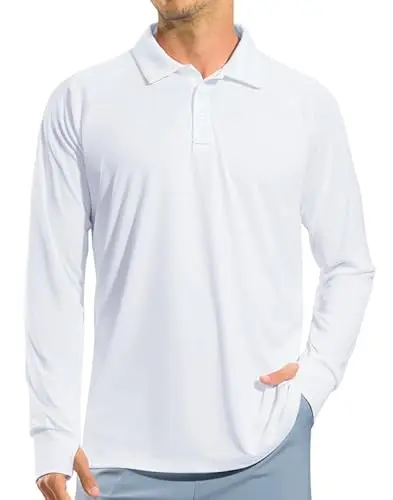 Pudolla men's long sleeve golf polo shirt with thumbholes and sunglasses loop