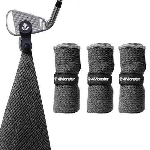 4Monster three-pack golf towels with detachable magnet and pouch