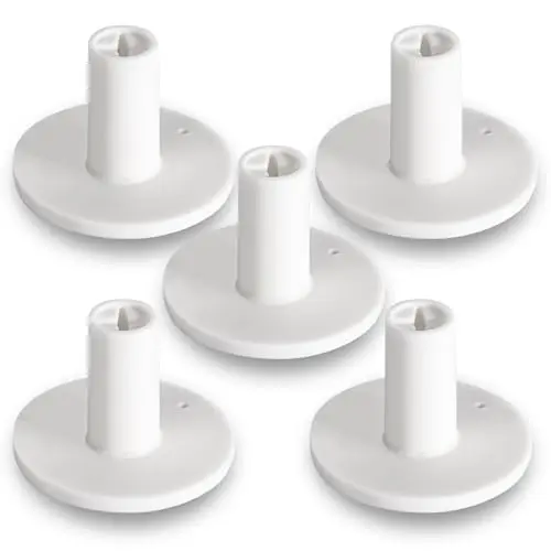Set of 5 white rubber golf tee holders with a non-slip base for mats