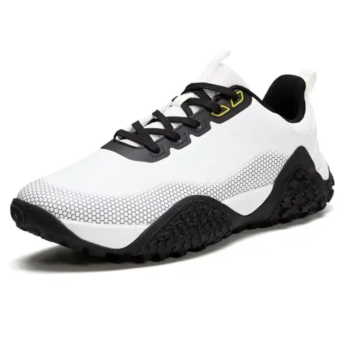 TEOHRW Wide Spikeless Golf Shoes for Men in White and Black