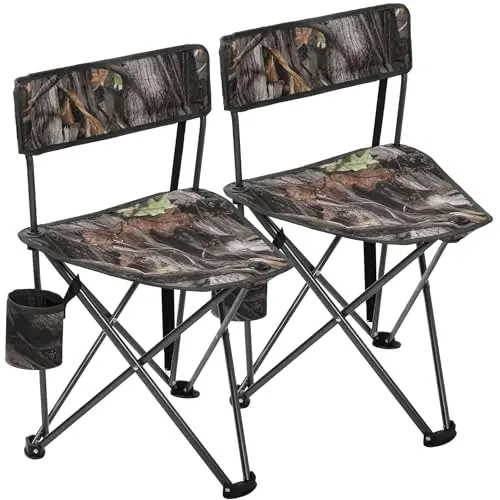 REDCAMP 2 Pack Tall Tripod Chairs in camouflage, folded compactly with a strap