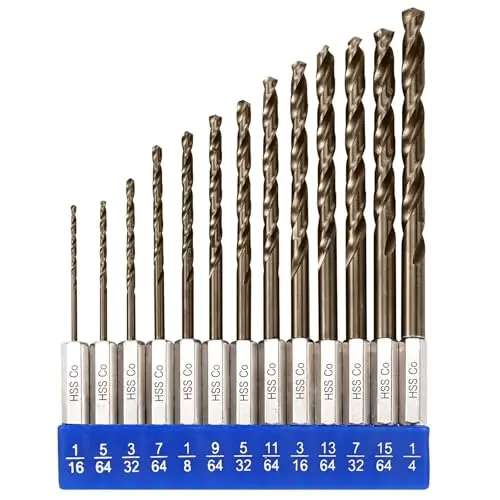 Sinyeenglon 13-piece cobalt M35 hex shank drill bit set with holder