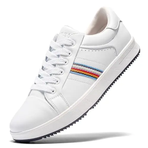 White UOFEIY spikeless leather golf sneakers