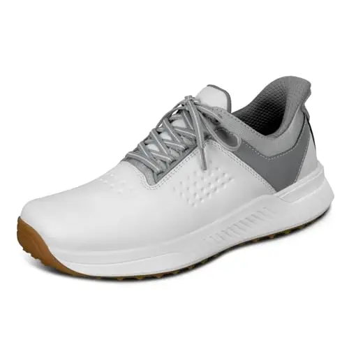 Orthofeet Birdie hands-free golf shoe in white with a leather upper.