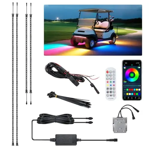 AIPSET 4-piece golf cart LED underglow strip kit with app control