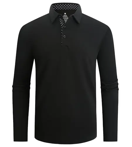 Alex Vando Men's Long Sleeve Moisture-Wicking Golf Polo Shirt in Black