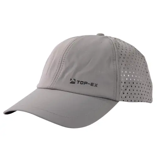 TOP-EX grey lightweight running cap with a soft, unstructured crown and a curved brim.