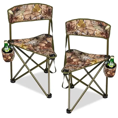 TIMBERHIDE 2 Pack Camouflage folding chairs with cup holders
