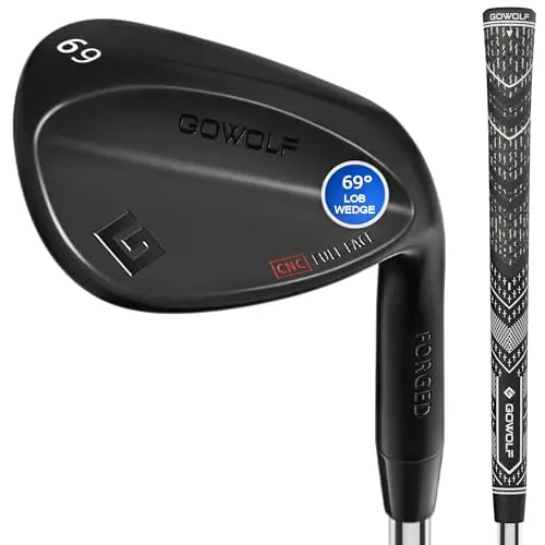 Gowolf 69 degree forged golf wedge with full face grooves in black finish