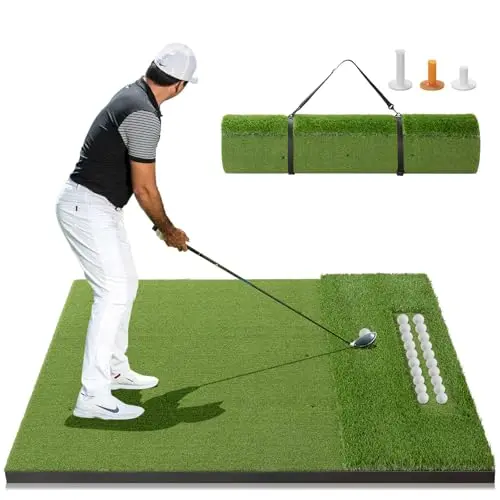 RELILAC golf hitting mat with integrated ball storage tray