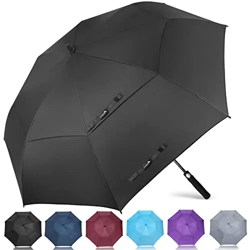ZOMAKE pure black extra large golf umbrella on a golf course