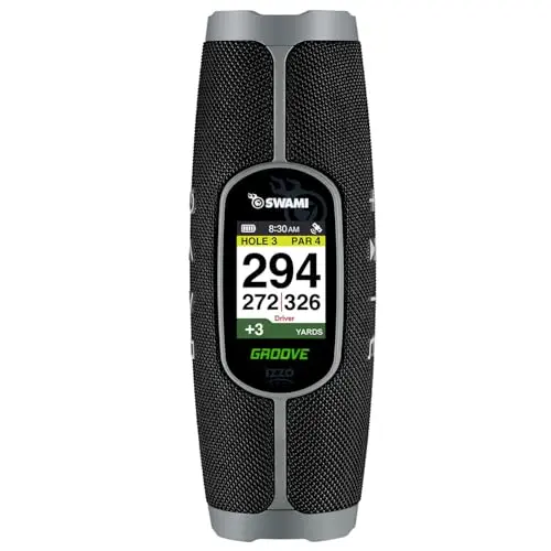 Izzo Swami Groove GPS speaker in a golf cart cup holder