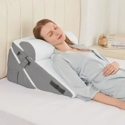 Sasttie 3-piece adjustable bed wedge pillow set with detachable memory foam neck cushion