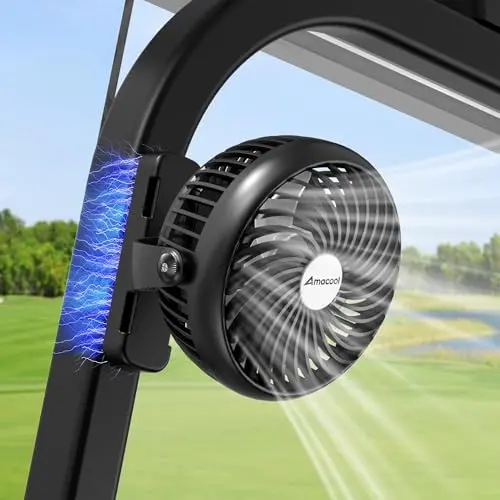 AMACOOL blower-style magnetic fan on a golf cart