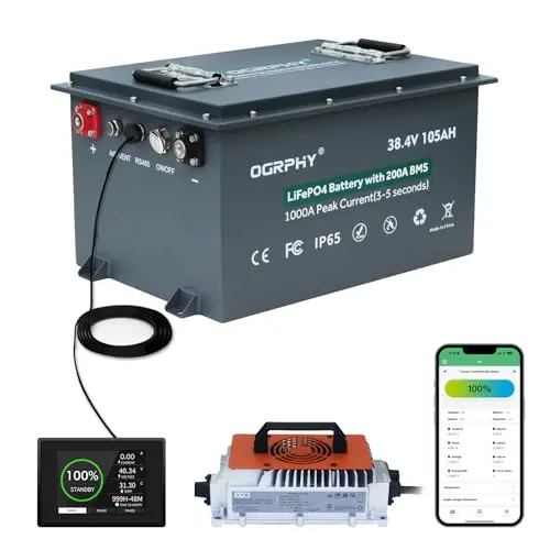 OGRPHY 36V 105Ah lithium golf cart battery with touch monitor and app