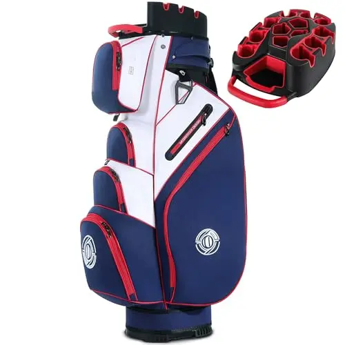 Shopsource blue and white golf cart bag with 14-way molded locking top