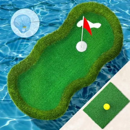 Mosoyolo large 47-inch floating putting green with scoop net in pool