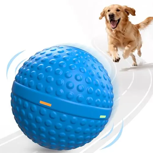 SNOYWEN blue interactive dog ball with LED lights that moves automatically.