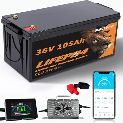 SOURCEPOW 36V 105Ah lithium golf cart battery with LCD display and charger
